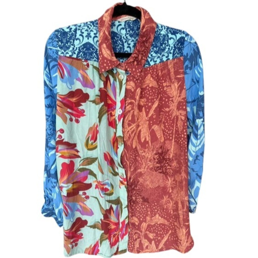 Soft Surroundings Womens Boho Patchwork Mixed Print Oversized Blouse 12 - Picture 1 of 7